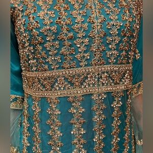 Jasmine blue and gold Pakistani dress heavy